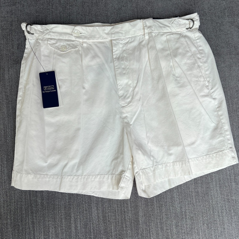 Polo Ralph Lauren Chino Shorts Mens 34 White Pleated Adjustable Waist Outdoor